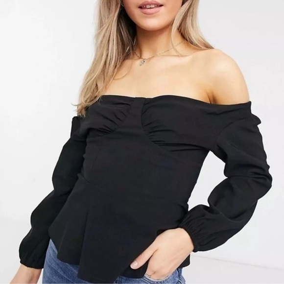 Topshop Tops - NEW Topshop Black Ruched Off-Shoulder Blouse